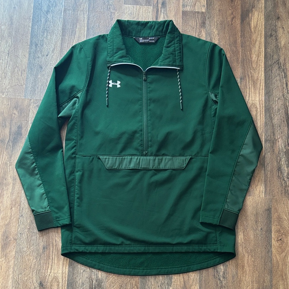 Under Armour Green Quarter Zip Pullover Fleece Lined windbreaker Jacket medium